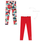 Girls Navy Blue & Red Floral Reversible Leggings, 1, hi-res
