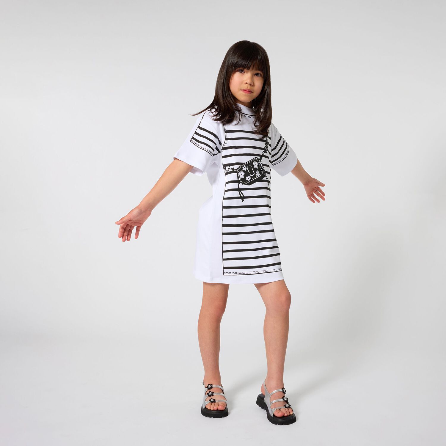 Girls White Bag Dress, 1, hi-res
