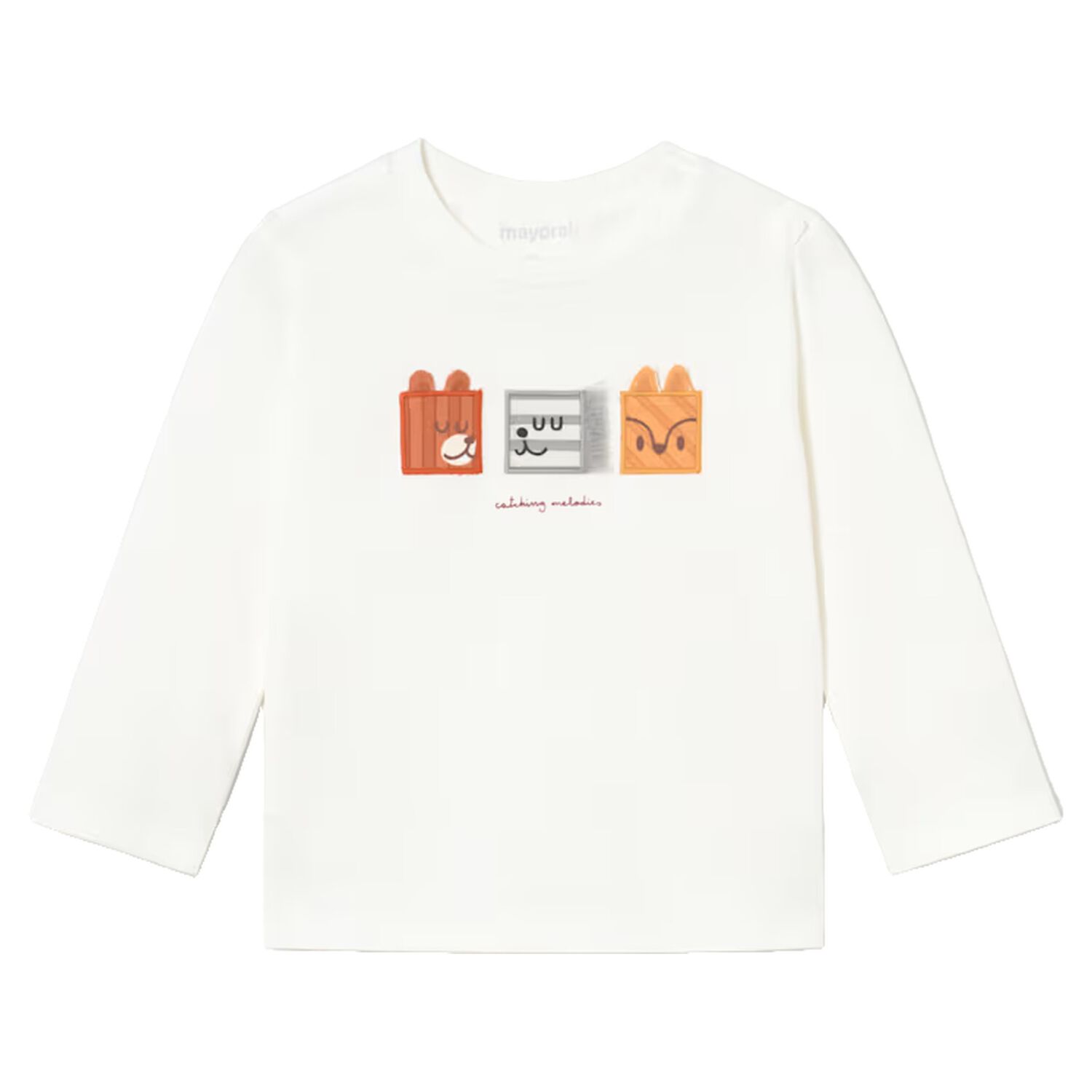 Younger Boys Ivory Animal Long Sleeve Top, 1, hi-res