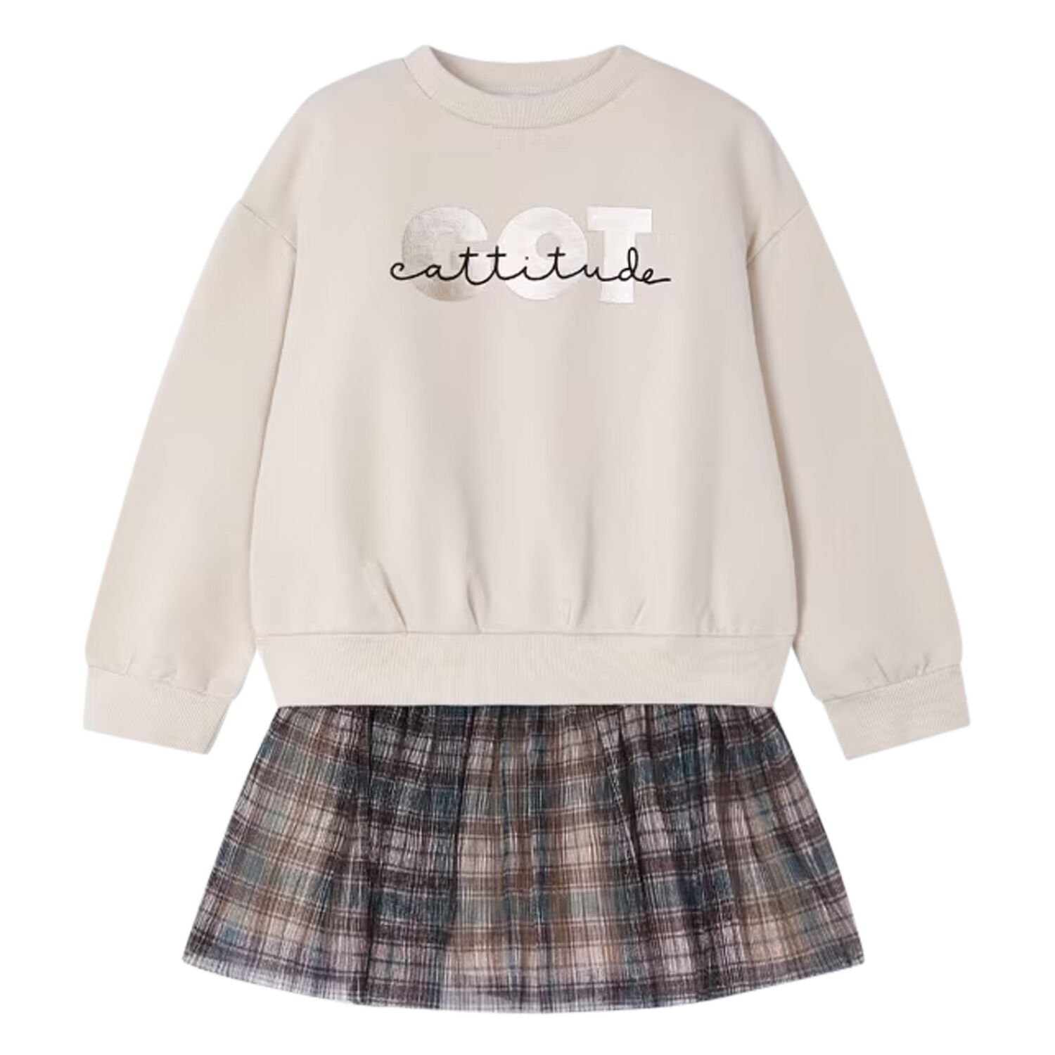 Girls Beige & Green Skirt Set, 2, hi-res image number null