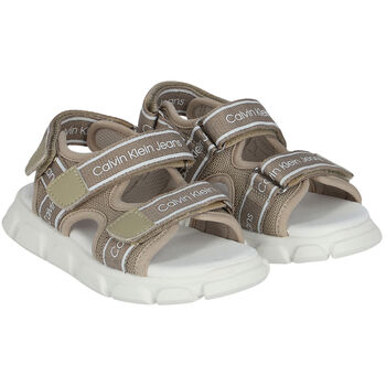 Beige & White Logo Sandals