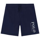 Boys Navy Blue Logo Shorts, 1, hi-res