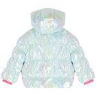 Girls Silver Iridescent Heart Puffer Jacket, 1, hi-res