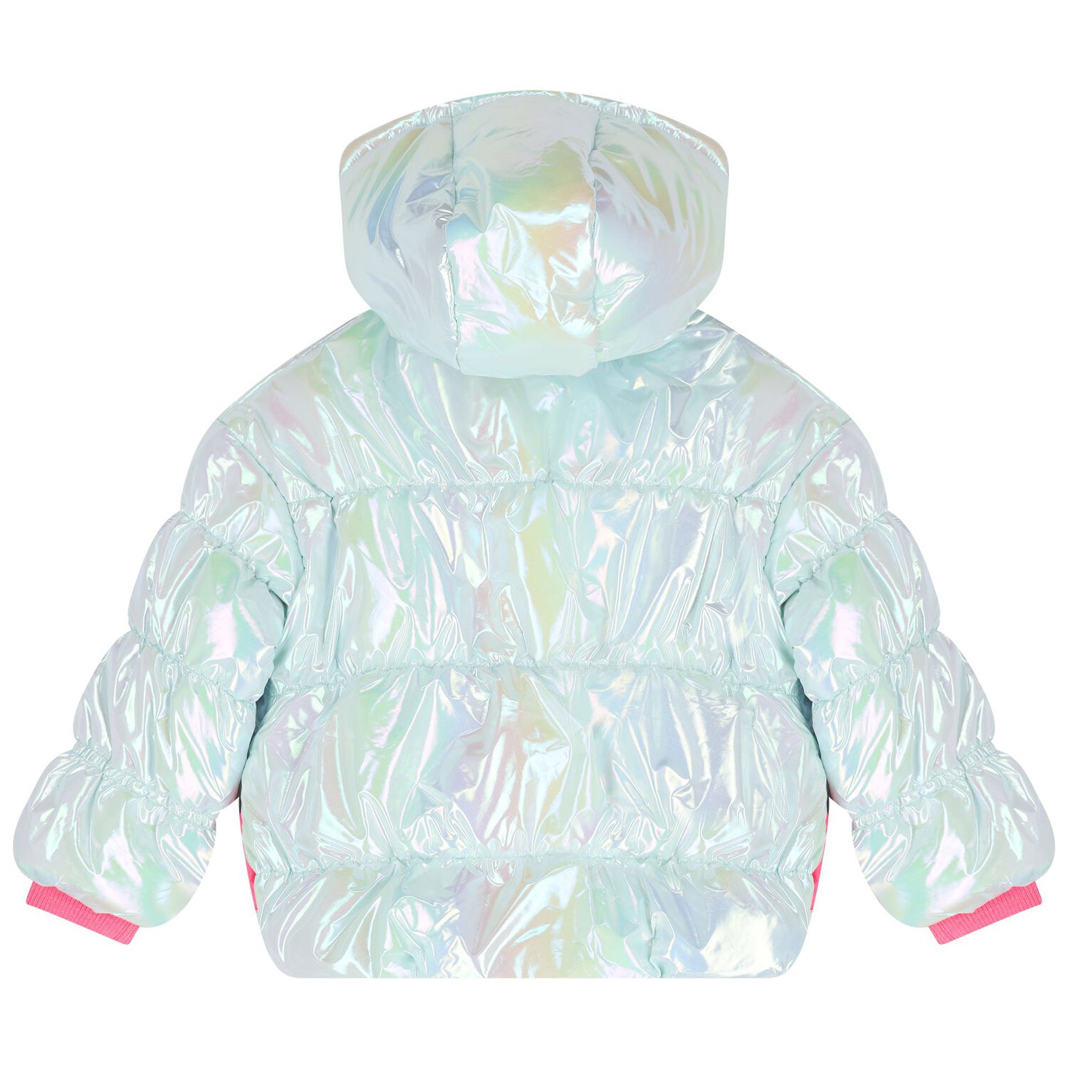 Girls Silver Iridescent Heart Puffer Jacket, 1, hi-res