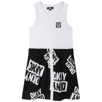 Girls Black & White Logo Dress