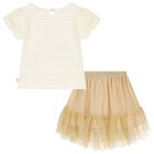 Girls Ivory & Gold Tulle Skirt Set, 1, hi-res