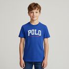 تيشيرت أولاد بالشعار باللون الأزرق, 1, hi-res