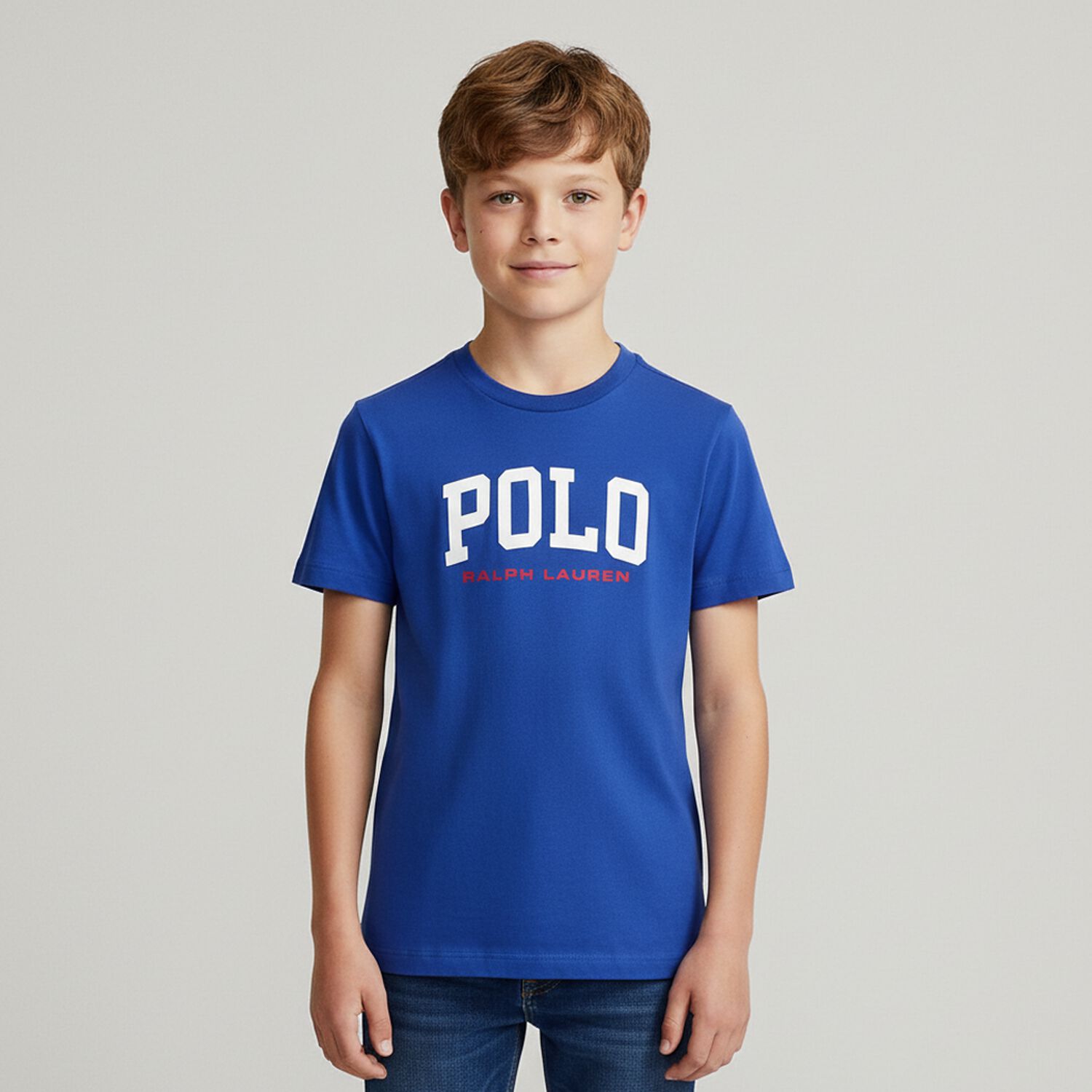 تيشيرت أولاد بالشعار باللون الأزرق, 1, hi-res image number null