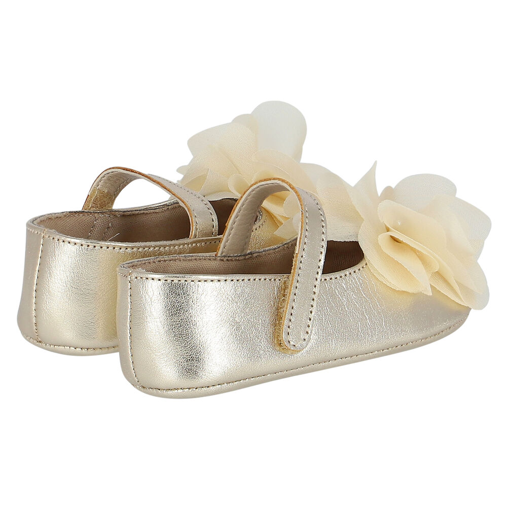 Babywalker Baby Girls Gold Flower Shoes Junior Couture UAE