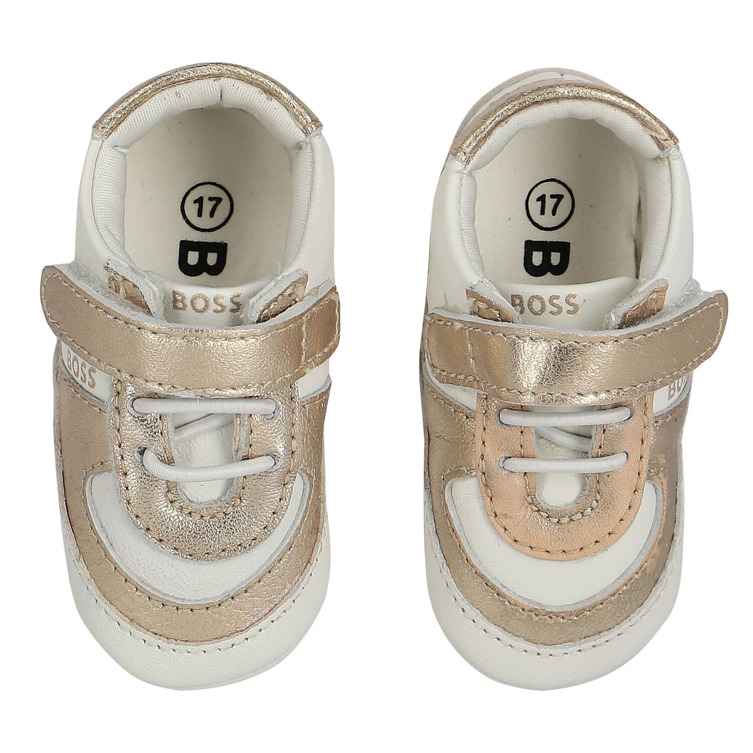 Ivory & Gold Logo Pre Walker Shoes, 1, hi-res