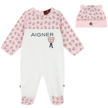 Pink & White Logo Babygrow Set