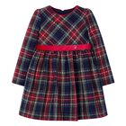 Girls Navy Blue Tartan Tweed Dress, 1, hi-res