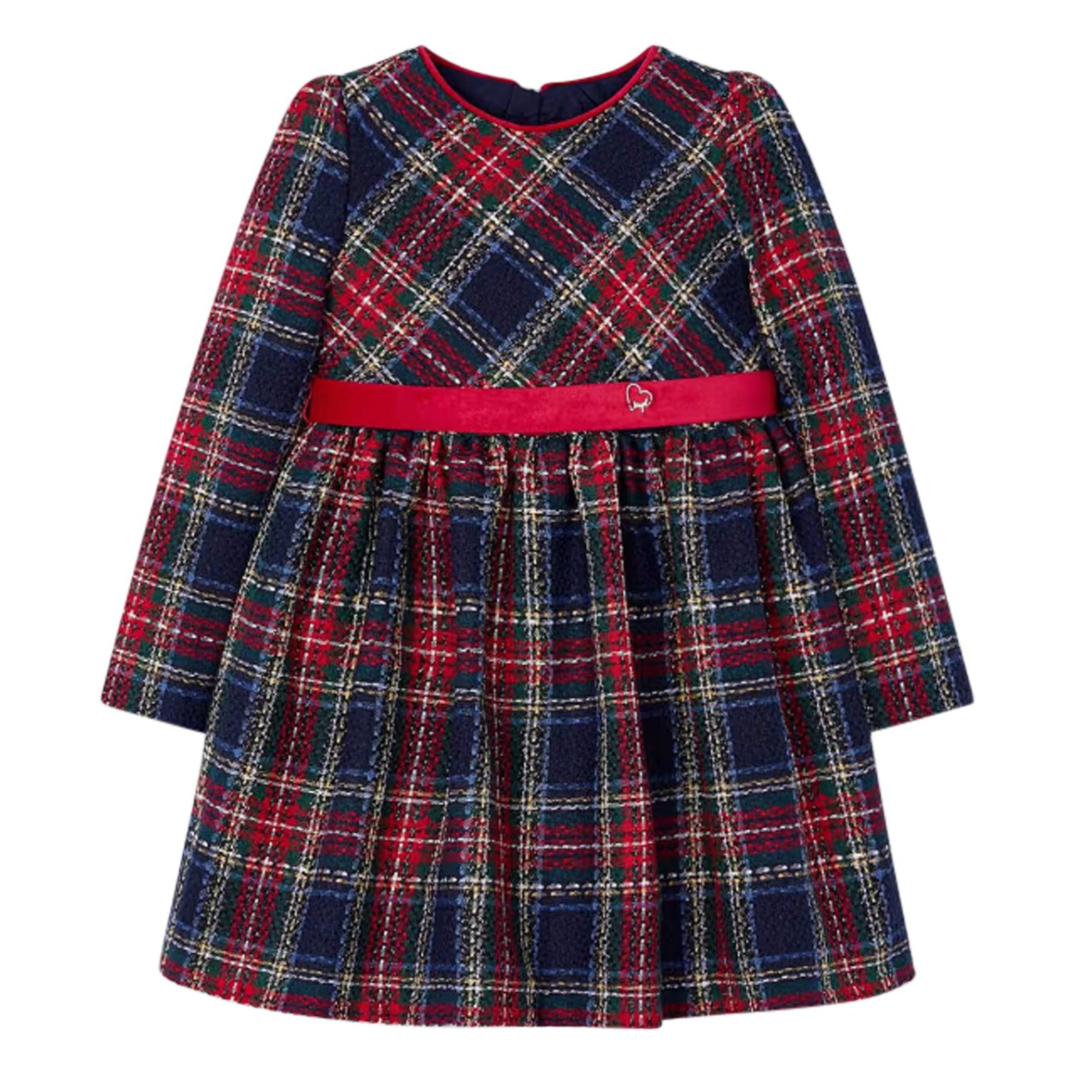 Girls Navy Blue Tartan Tweed Dress, 1, hi-res image number null