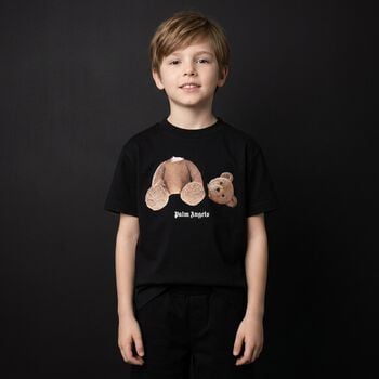 Boys Black Teddy Bear Logo T-Shirt