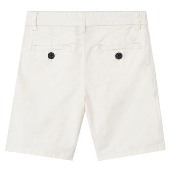 Boys Off White Cotton Twill Shorts