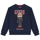 Boys Navy Blue Teddy Bear Sweatshirt, 2, hi-res