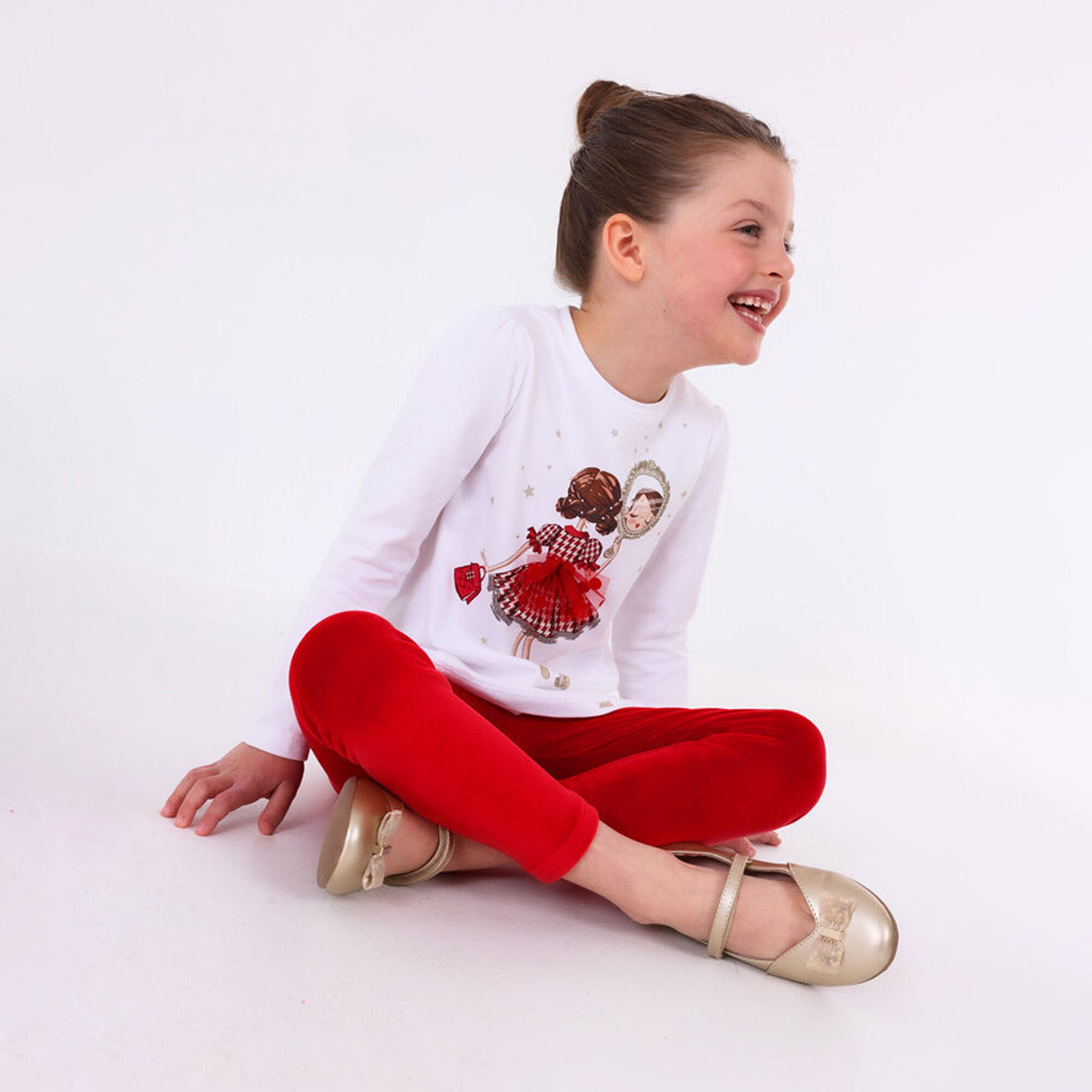 Mayoral Girls White Red Leggings Set Junior Couture UAE