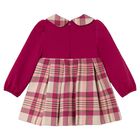 Younger Girls Burgundy & Beige Plaid Dress, 1, hi-res