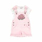 Girls Pink Waterlily Dungaree Set, 1, hi-res