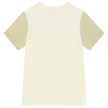 Boys White & Beige Logo T-Shirt