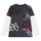 Boys Grey & White Logo Long Sleeve Top, 1, hi-res