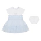 Baby Girls White & Blue Logo Tulle Dress Set, 1, hi-res