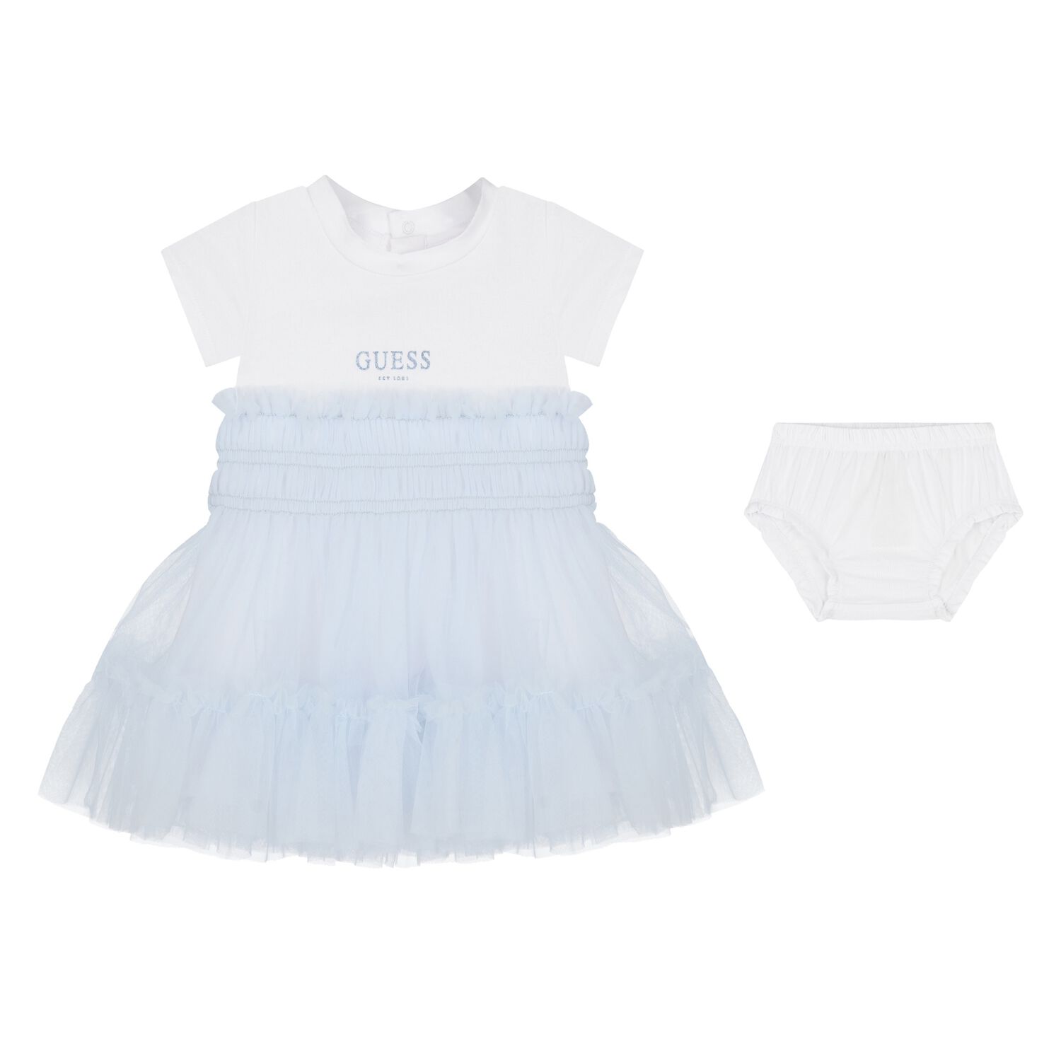 Baby Girls White & Blue Logo Tulle Dress Set, 1, hi-res image number null