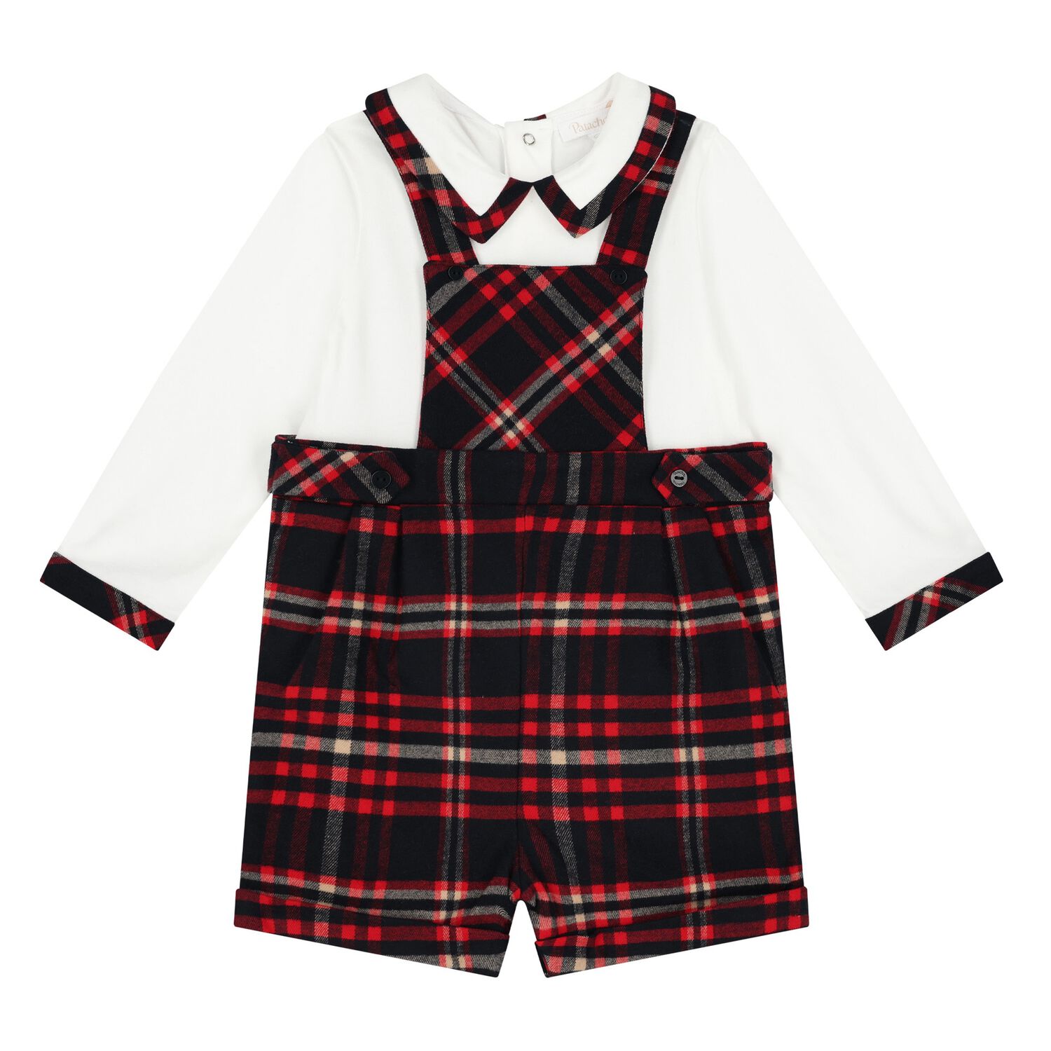 Baby Boys White & Red Tartan Romper, 1, hi-res