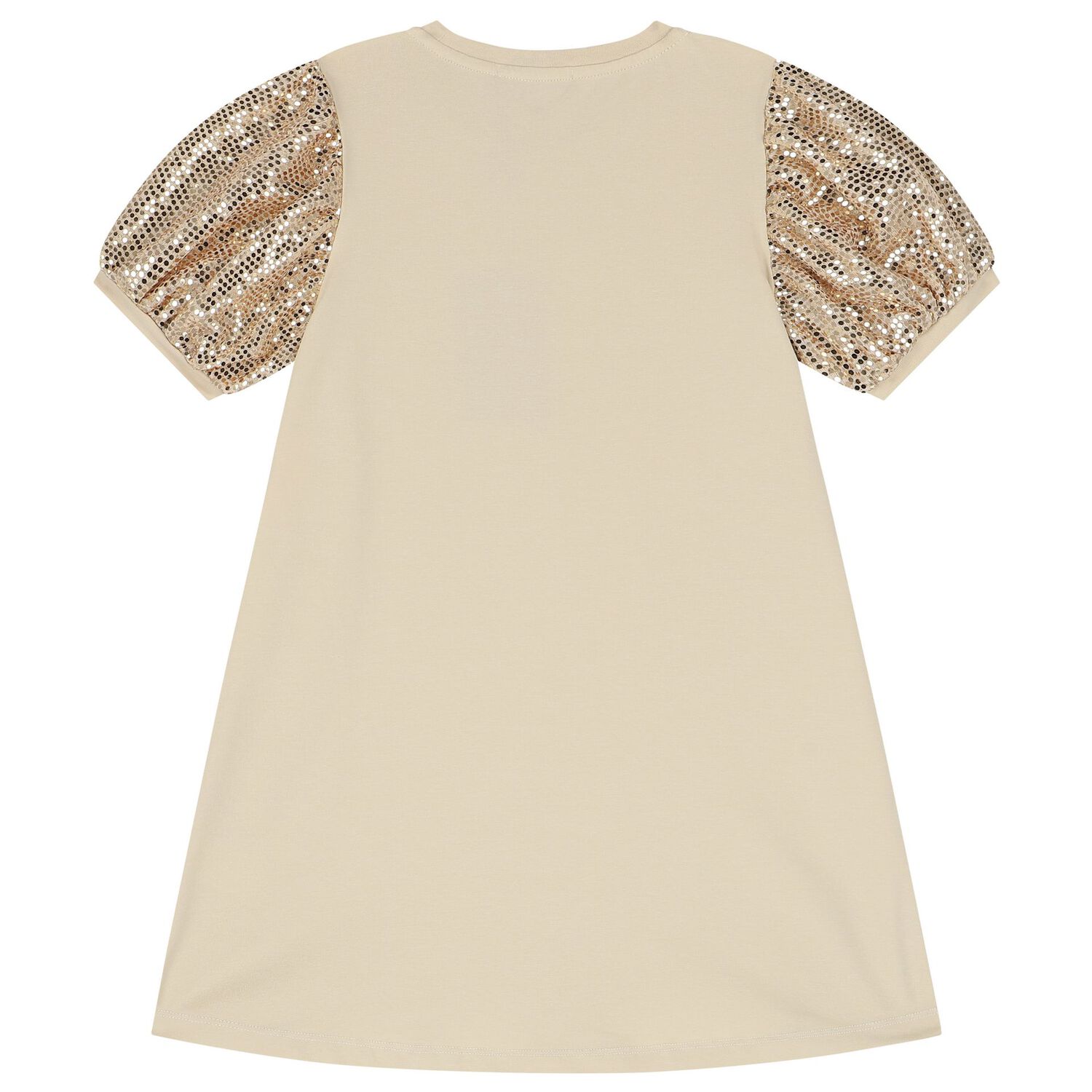 فستان بنات بالشعار باللون البيج والذهبى, 2, hi-res