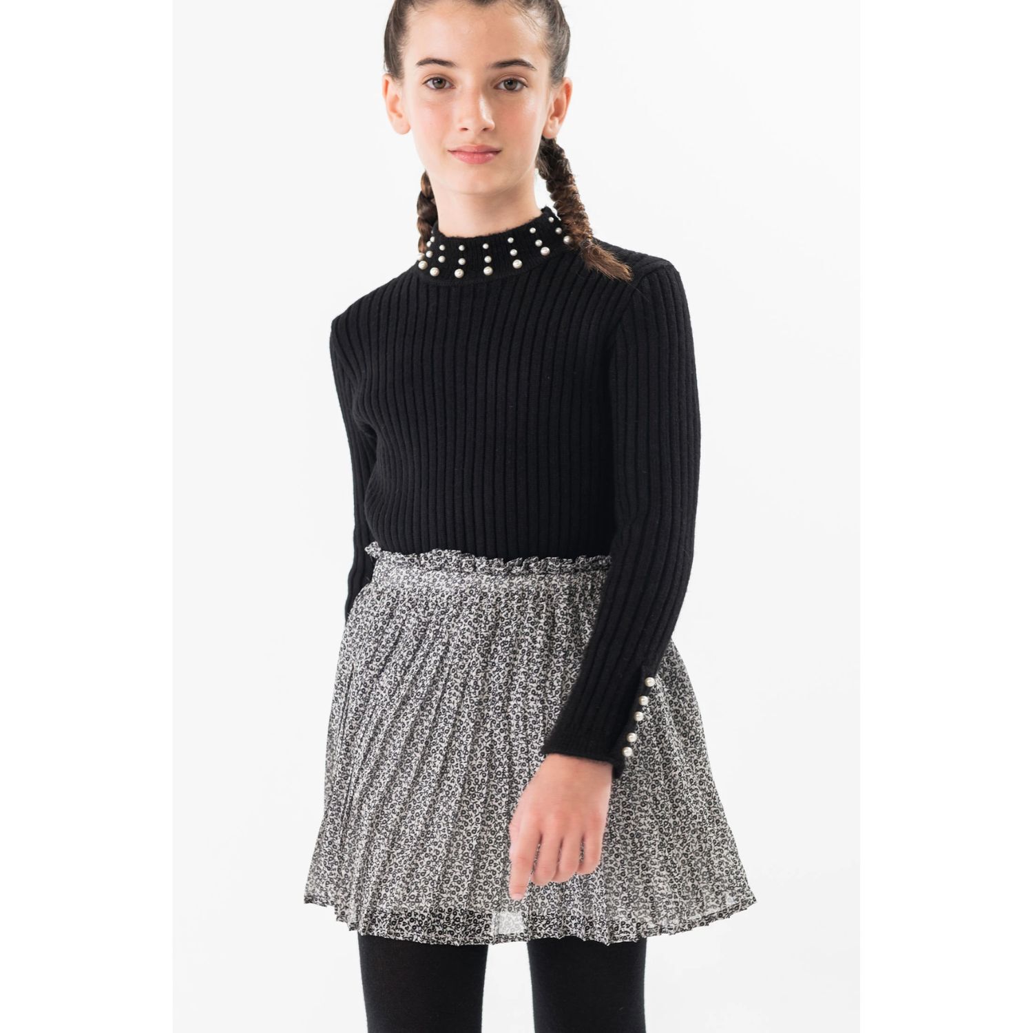 تنورة بنات شيفون بالشعار باللون العاجي و الأسود  , 1, hi-res image number null