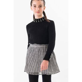 تنورة بنات شيفون بالشعار باللون العاجي و الأسود  