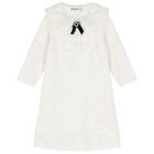 Girls White Knitted Floral Dress, 1, hi-res