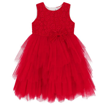 Girls Red Bow Tulle Dress