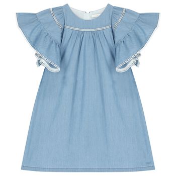 Girls Denim Blue Ruffled Dress