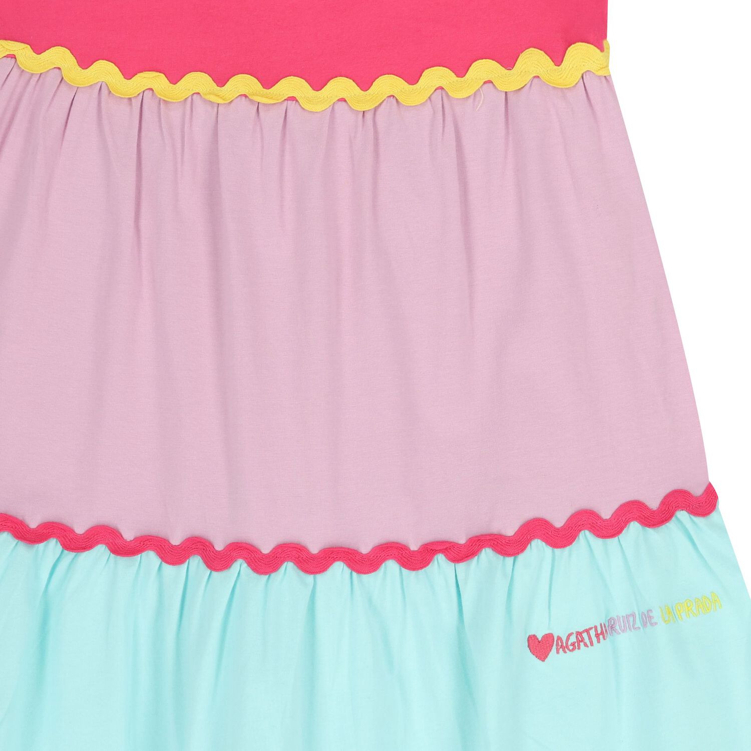 Girls Pink & Aqua Logo Tiered Dress, 1, hi-res