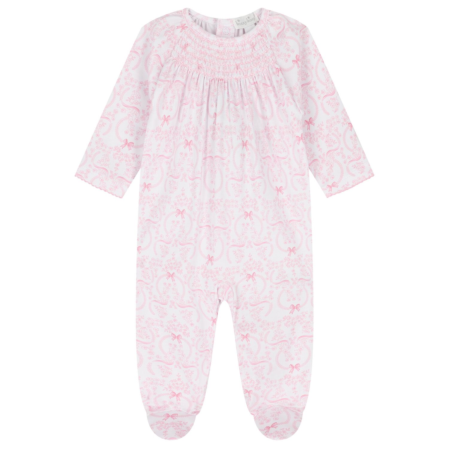  Baby Girls White & Pink Delicate Blooming Bow Babygrow, 1, hi-res