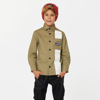 Boys Khaki Green Logo Shirt