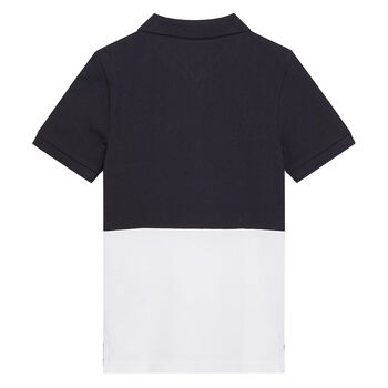 Boys White & Navy Logo Polo Shirt