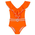Girls Orange & White Frill Swimsuit, 1, hi-res