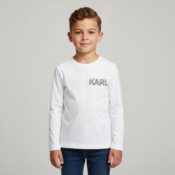 Boys White Logo Long Sleeve Top