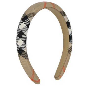 Girls Beige Check Headband