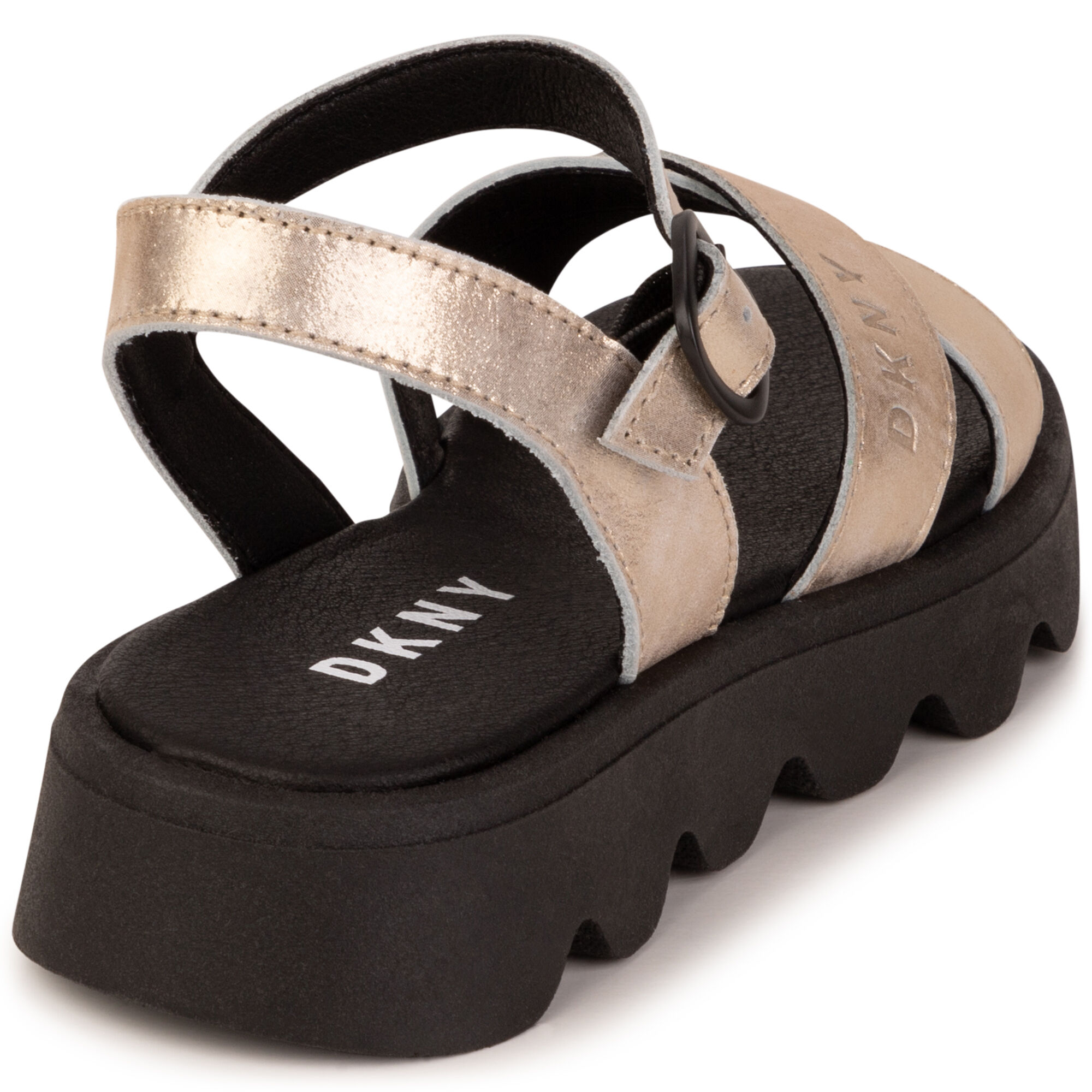 DKNY Girls Gold Black Logo Sandals Junior Couture UAE