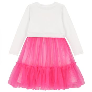 Girls White & Pink Logo Tulle Dress