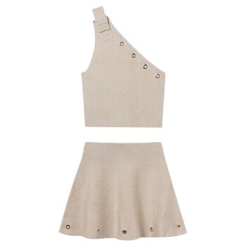 Girls Beige Skirt Set