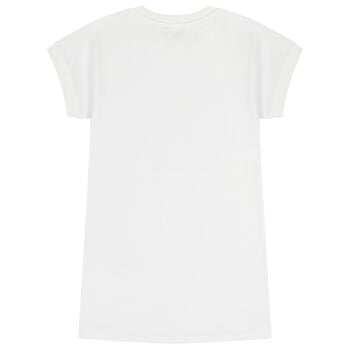 فستان للبنات بتصميم الدب تيدي باللون الابيض 