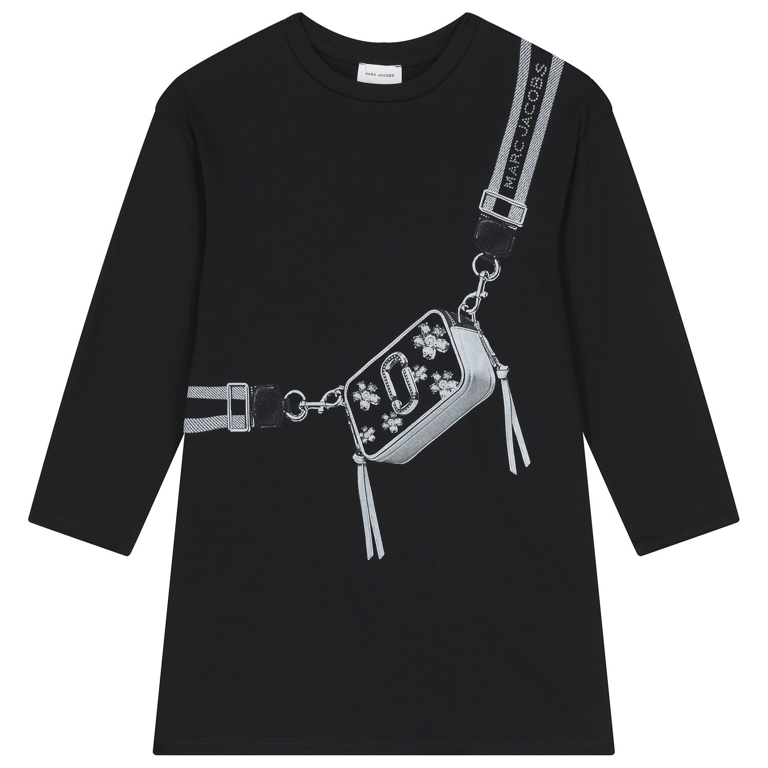Girls Black Logo Bag Dress, 1, hi-res
