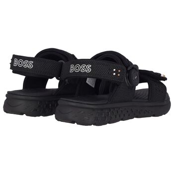 Boys Black Logo Sandals