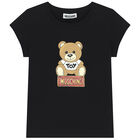 تيشيرت بشعار تيدي باللون الأسود للبنات, 1, hi-res