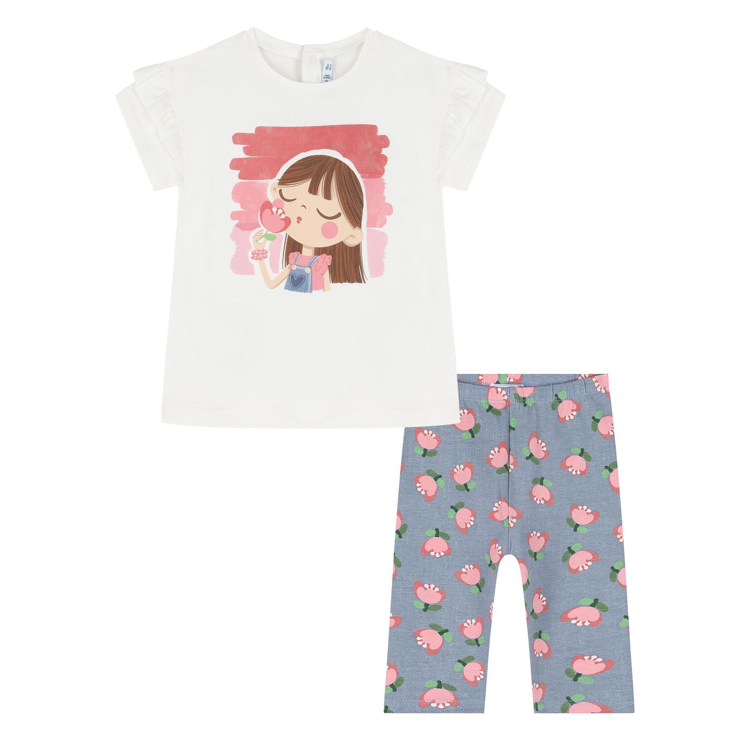 Younger Girls White & Blue Floral Leggings Set, 2, hi-res