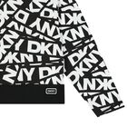 توب بنات باكمام بالشعار باللون الأسود و الأبيض, 1, hi-res